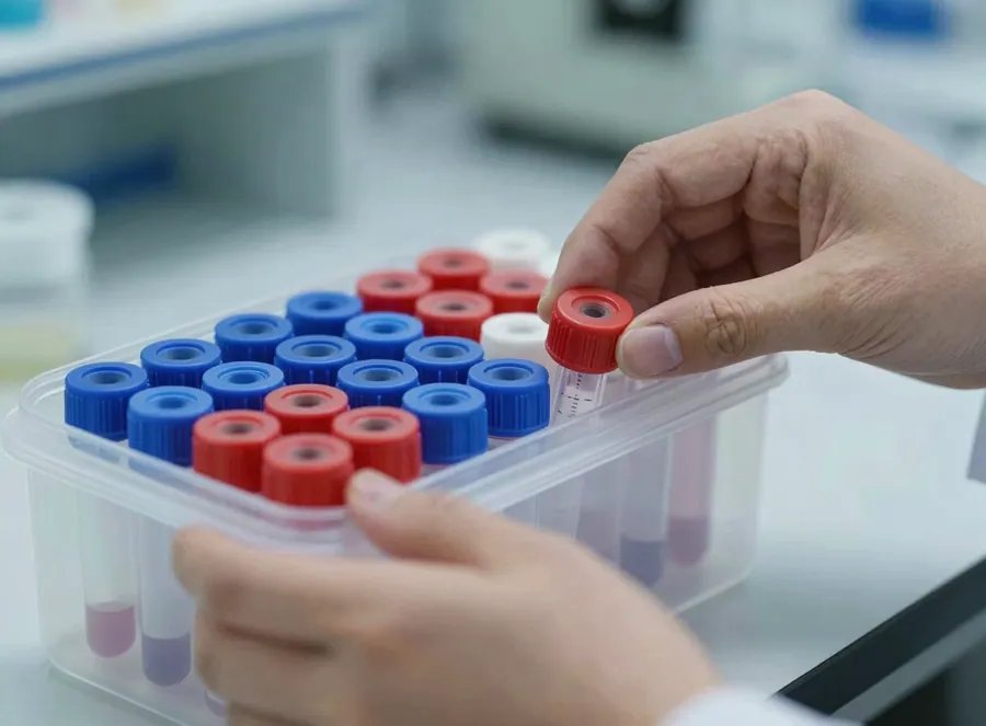 Laboratuvar numune tüplerinin mühürlü taşıma kabına yerleştirilmesi